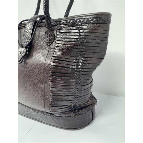 Brighton Brown Pebbled Leather Shoulder Bag w/2 Braided Handles Heart Closure - Picture 5 of 13